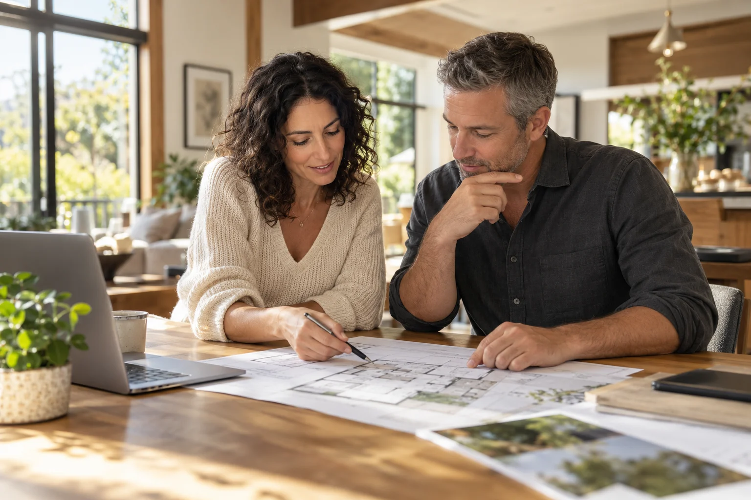 Illustrative scene of two people reviewing a residential project