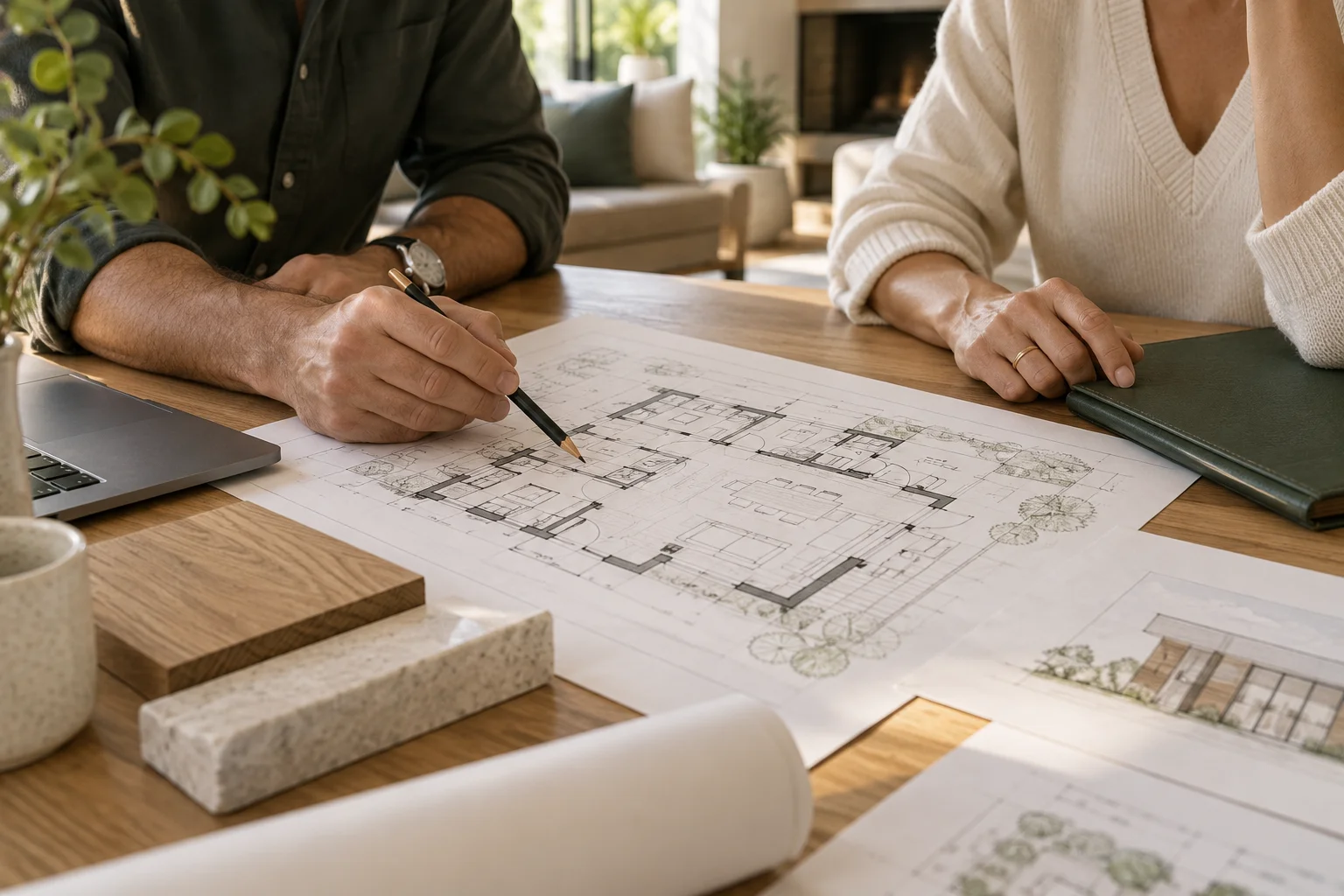 Illustrative planning session with residential drawings